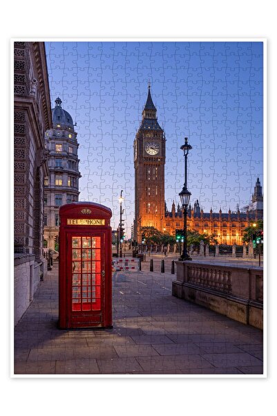 Jeronkarji Big Ben ve Kırmızı Telefon Kulübesi, Londra, 500 Parça Puzzle Yapboz Şehir Manzara Temalı Hobilik