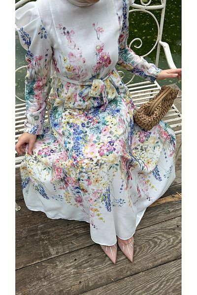 Merve Bayraktar Linen Floral Camellia Dress
