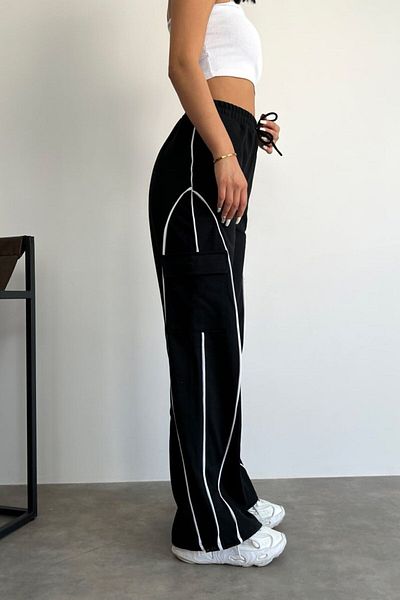 EDVESS Μαύρο παντελόνι φούτερ Unisex Cargo Pocket