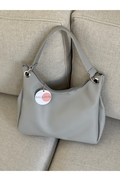 BAGLOVİS Ring Detail Lined Sleeves Light Gray Women's Shoulder Bag