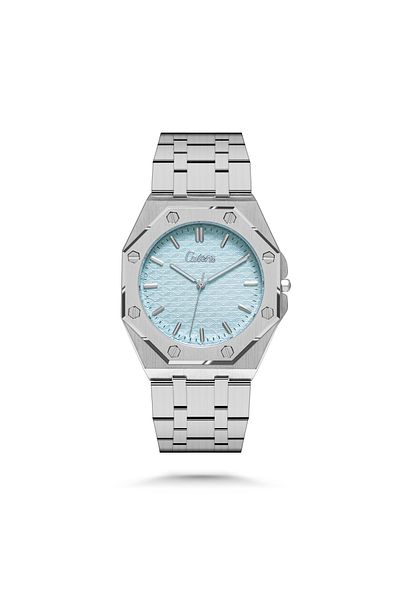catera Men's watch with a modern design in silver and a sky blue dial