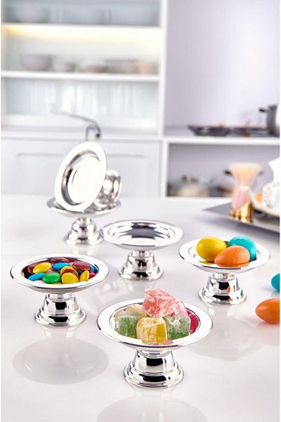 Elzem Decorative Silver Color Macaron Holder 6 Pcs Turkish Delight Cup Coffee Presentation Holder