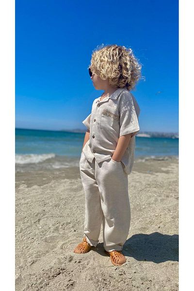 Cigit Cămașă Brodat Buzunar Pantaloni Costum In 2-7 Ani Natural