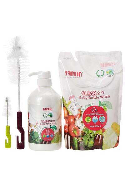 FARLİN مجموعة غسيل وفرشاة 700 مل + عبوة إعادة تعبئة 700 مل + فرشاة زجاجات