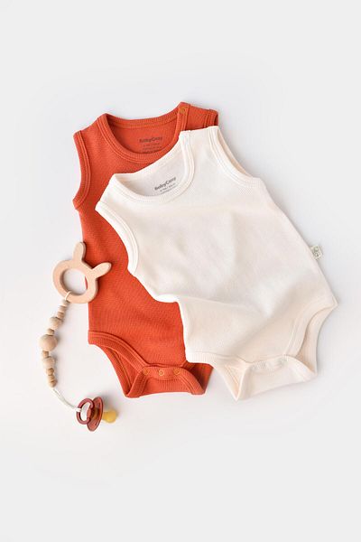 Magu Unisex Baby Cotton Sleeveless Tile & Cream Body Set
