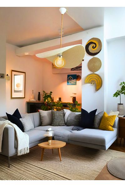 HomeTurko Modern Leaf Design Rustic Jute Knitted Lamp Holder Decorative Stylish Looking Led Home Hotel Restaurant