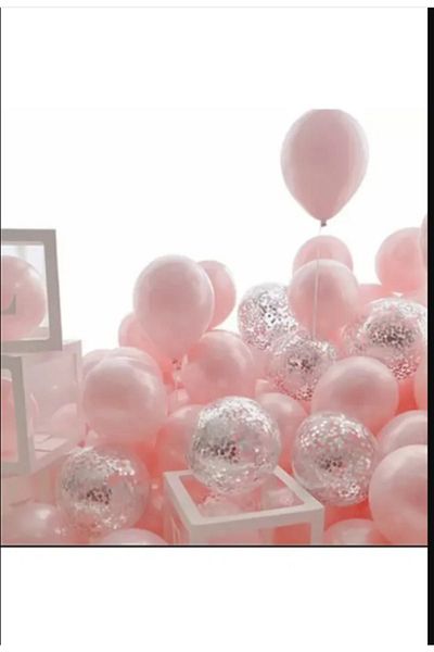 PartAntalya 20 Pieces Pink Balloons - Transparent Set with Birthday Party Ornaments, Macarons and Silver Confets