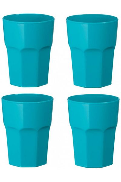SyaMAG Set 4 pahare din plastic dur, reutilizabile, turcoaz, 330 ml