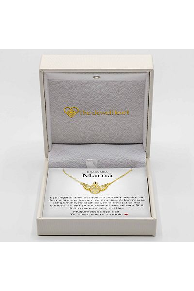 The Jewel Heart Colier Pentru Mama, Argint 925 Placat Cu Aur 14K, Cutie LED Premium