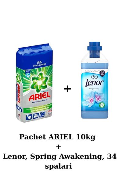 Ariel Aquapudra Automată 10kg, 67 Spălări și Balsam, Lenor, Trezirea Primăverii, 34 Spălări