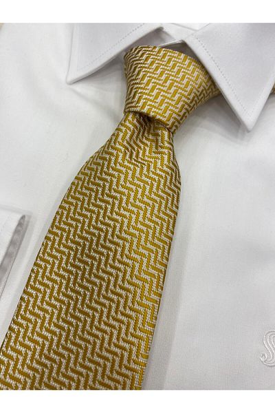 Pierre Cardin Pi̇erre Cardi̇n Woven Fabric Patterned Gold White Tie