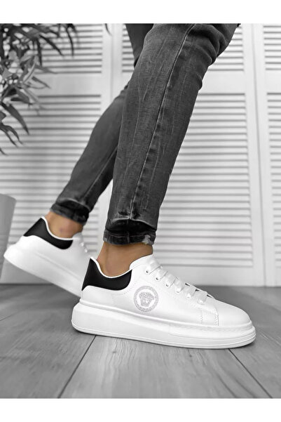 dehaine Men's sneakers. VSC, White, fashion, casual, high sole with black heel