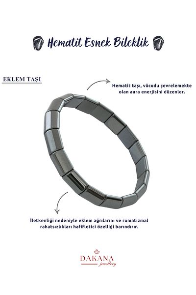 DAKANA JEWELLERY Certified Hematite Natural Stone Long Oval Cut Bracelet