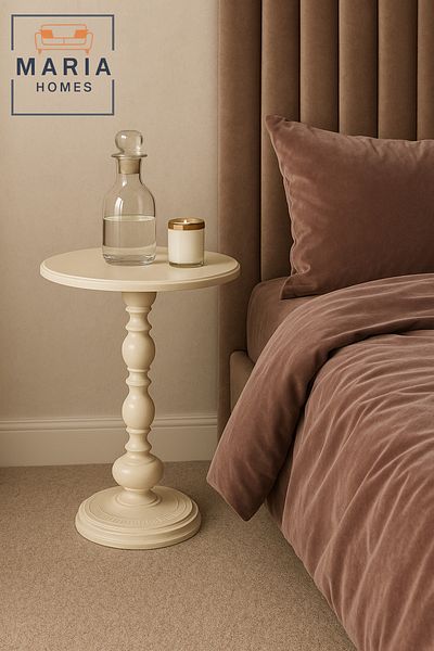 MARIA HOMES Classic Round Pedestal Accent Table in White – Elegant Side Table for Living Room or Entryway
