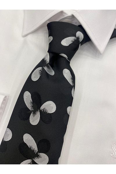 Pierre Cardin Pi̇erre Cardi̇n Woven Fabric Patterned Black and White Tie