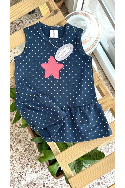 Happy Moon Bebek giyim kız bebek yazlık penye pamuklu kolsuz elbise puantiyel...