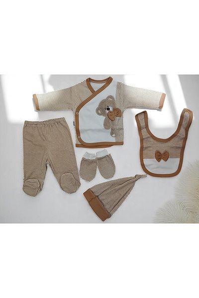 MİLAYS LİFE HOME COLLECTİON Baby Boy 0-3 Months Set of 5 with Bear 100% Cotton