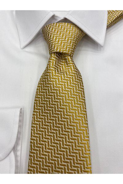 Pierre Cardin Pi̇erre Cardi̇n Woven Fabric Patterned Gold White Tie