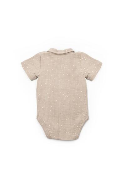 Magu Baby Boy Cotton Beige Dotted Shirt Collar Muslin Body Set