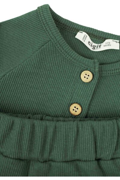 Cigit Reglan Sleeve Placket Basic Set 1-5 Years Khaki Green
