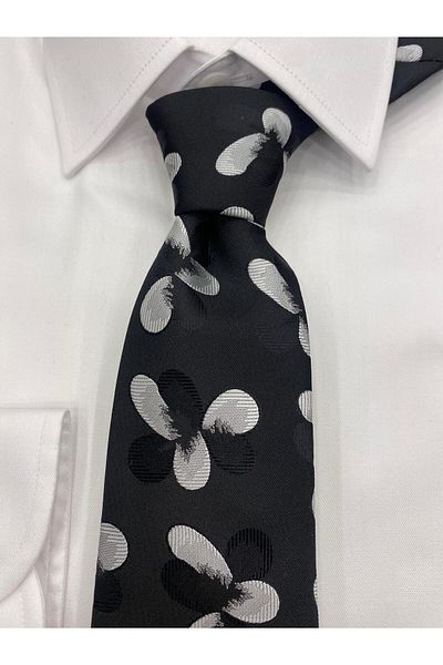 Pierre Cardin Pi̇erre Cardi̇n Woven Fabric Patterned Black and White Tie