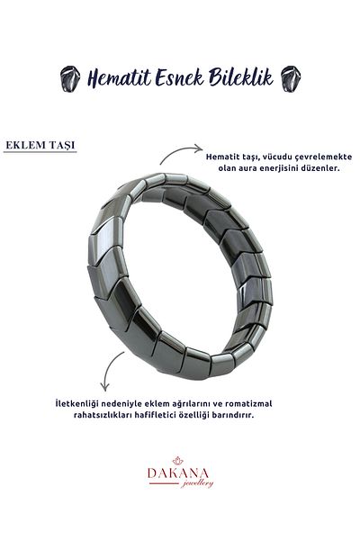 DAKANA JEWELLERY Certified Hematite Natural Stone Herringbone Cut Bracelet
