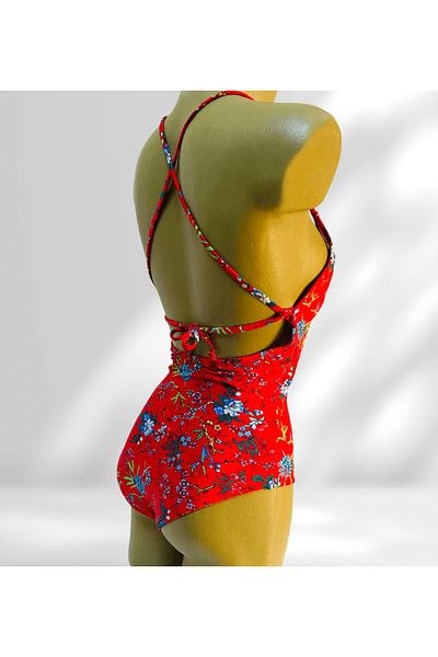Intisimo Swimsuit, One-piece, Floral Print, Red - 36