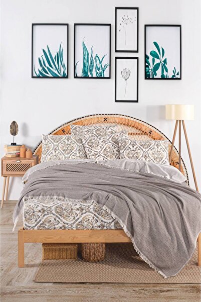 Sudemhome Oslo Double Cotton Sheet Elastic Pique Set Beige