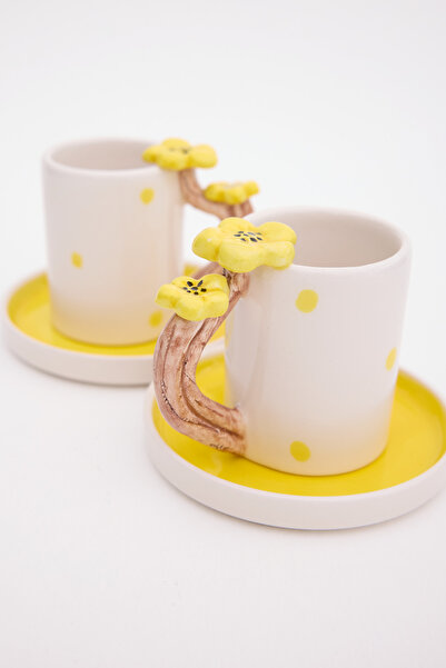 Loomart 2-Person 4-Piece Handmade Coffee Cup Set with Flower Design