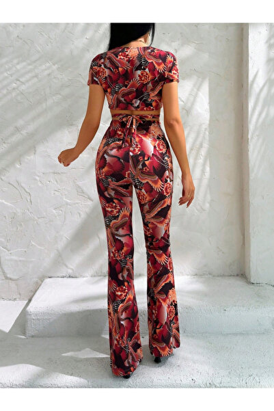 MODA ZERAFİNA Mdb Women's Short Sleeve Patterned Set