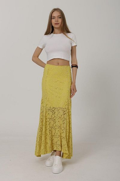 MRA Fashion Elastic Waist Lace Skirt - Yellow