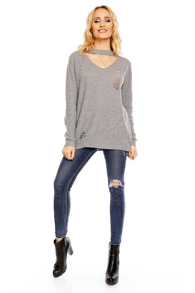Gosse Women's Choker Ripped Sweater, Gray, One Size