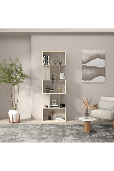 klubeconcept Traverten Desenli Dekoratif Kitaplık 6 Gözlü Modern Raf Ünitesi 100% MDF