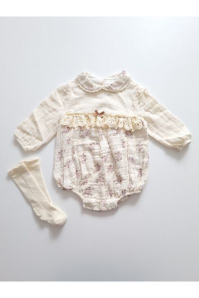 AyCaTa Baby Girl Floral Printed Socks Muslin Romper Jumpsuit