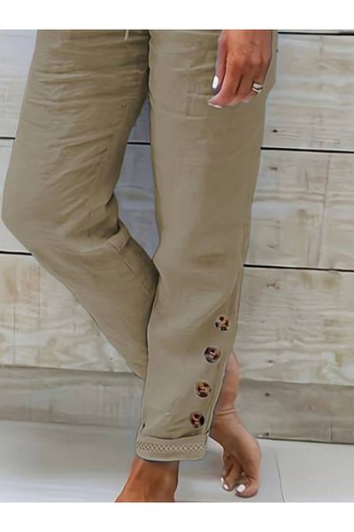 Silerra eyesof Pantaloni de in import pentru femei cu talie înaltă și nasturi laterali elastici