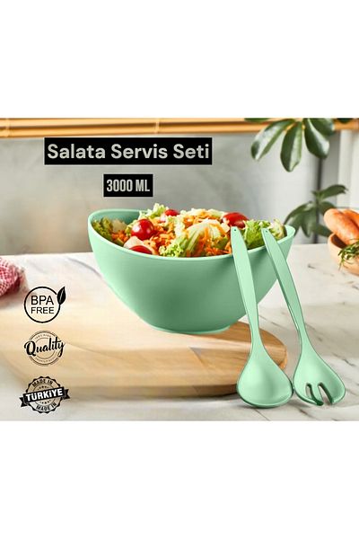 MUF HOME Salad Serving Set Serving Presentation Salad Preparation Set 3 Pieces Crystal Plastic Spoon and Fork 3000 ml