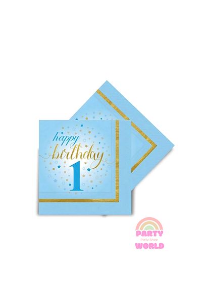 party world 🎉   20 Pack Little Stars 1 Year Old Blue Napkins 🎉