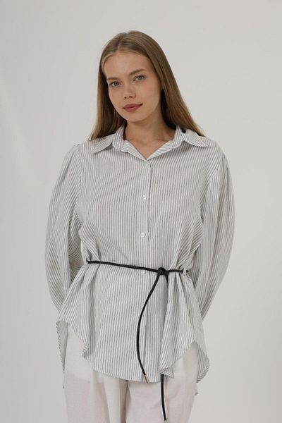 modaserdem Glitter Striped Belted Shirt - White