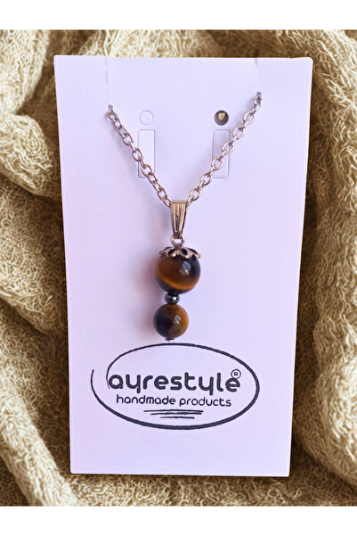 ayrestyle Minimalist Women's Necklace with Tiger Eye and Hematite Natural Sto...