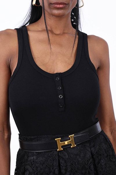 Ravencia Women's Premium Ribbed Button Front Black Undershirt