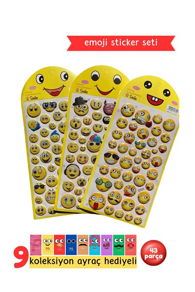 Pembe Pasaj Emoji Sticker Set - Embossed Emoji Sticker Set - Cute Smiley Face Sticker