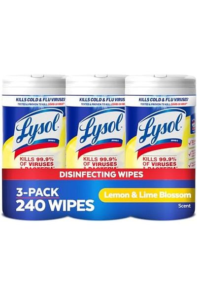 Lysol Disinfecting Wipes, Lemon & Lime Blossom, 240ct (3X80ct)
