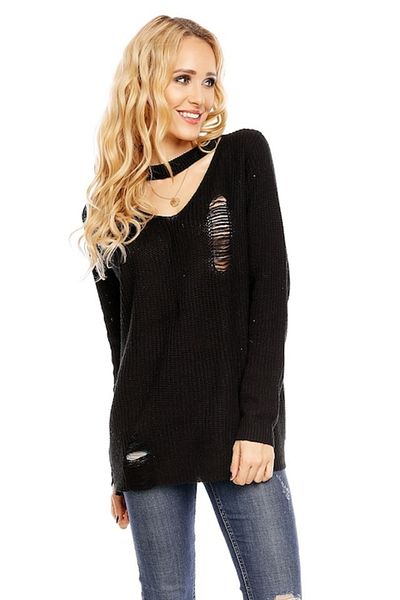 Gosse Women's Sweater Ripped Choker, Black, One Size