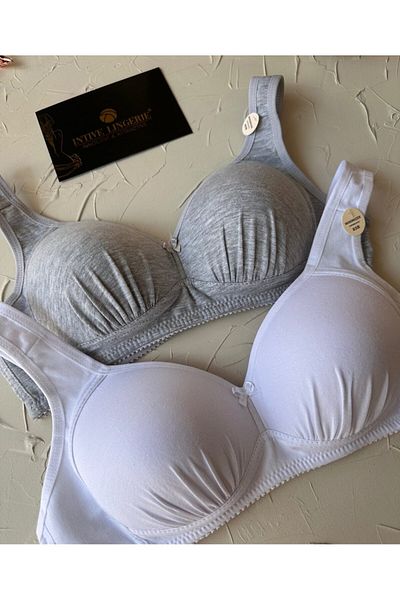 İntive Lingerie Louisa 85% bumbac fără balet Cupă C Sutien din bumbac pieptănat cu bretele groase, pachet de 2