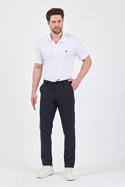 TheSeason Men's Anthracite Lycra Wrinkle-Free Lace-Up Comfort Fit Chino Trousers