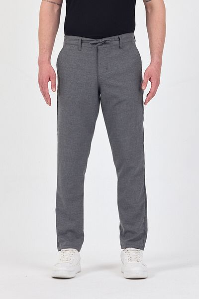 TheSeason Men's Gray Lycra Wrinkle-Free Lace-Up Comfort Fit Chino Pants
