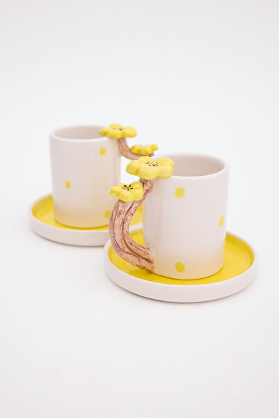 Loomart 2-Person 4-Piece Handmade Coffee Cup Set with Flower Design