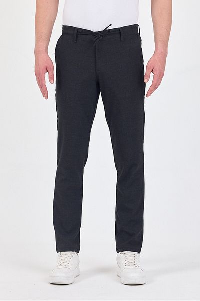 TheSeason Men's Anthracite Lycra Wrinkle-Free Lace-Up Comfort Fit Chino Trousers