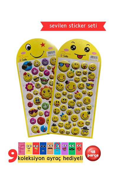 Pembe Pasaj Emoji Sticker Set - Embossed Emoji Sticker Set - Fun Smiley Face Sticker