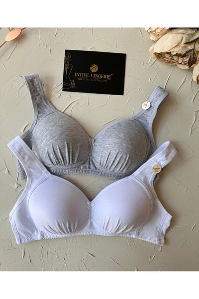 İntive Lingerie Louisa 85% bumbac fără balet Cupă C Sutien din bumbac pieptănat cu bretele groase, pachet de 2